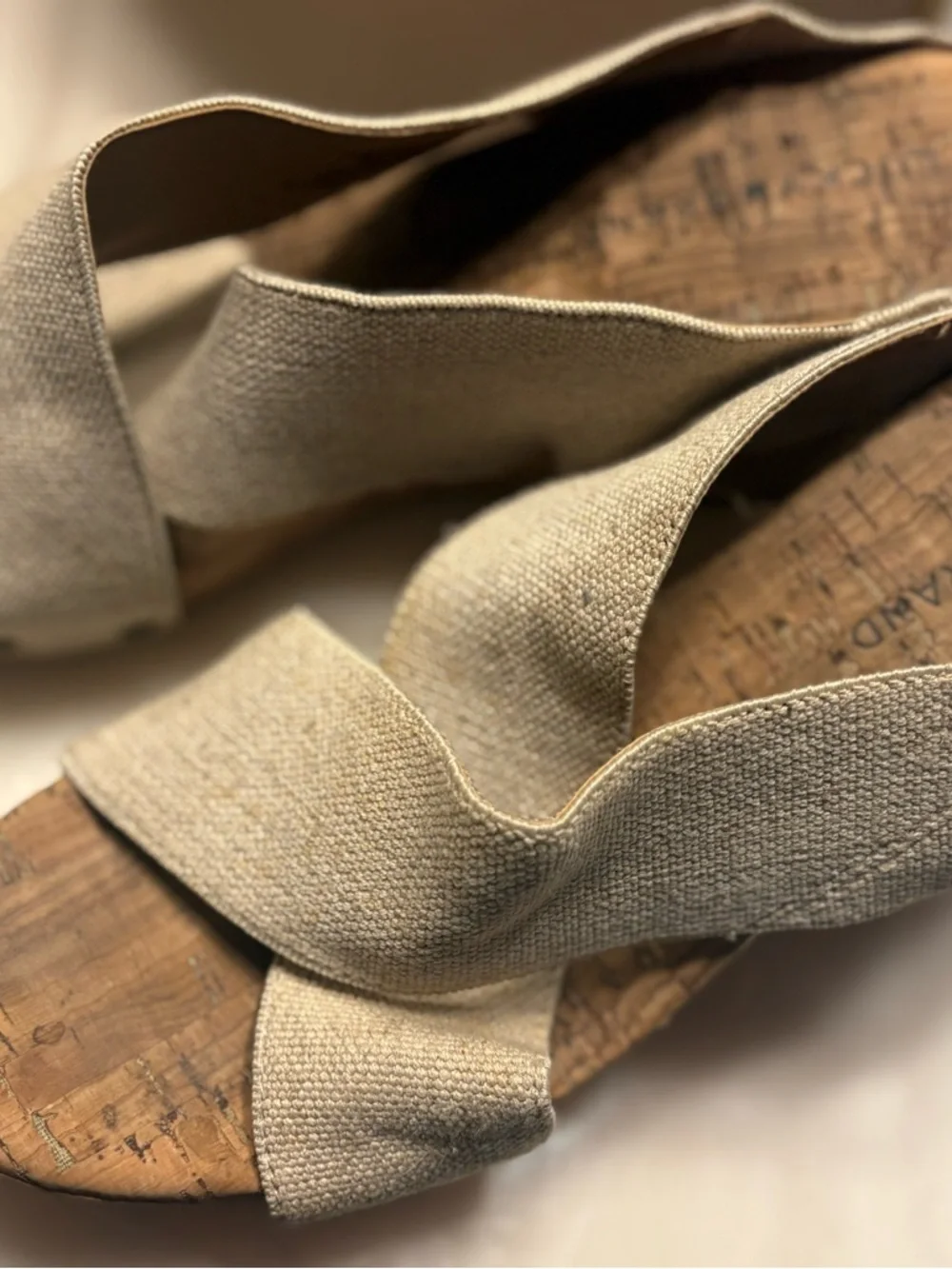 Lucky Brand Natural Canvas Cork Wedge Mules